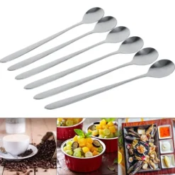 6 st rostfritt stål snygg långt handtag latte glass sundae kaffe soppsked teskedar nya