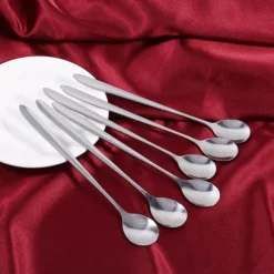 6 st rostfritt stål snygg långt handtag latte glass sundae kaffe soppsked teskedar nya