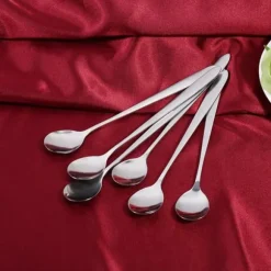 6 st rostfritt stål snygg långt handtag latte glass sundae kaffe soppsked teskedar nya