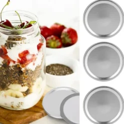 24 st runda delade lock för konservburkar, förvaringslock för vanlig burk med bred öppning (silver 86 mm)
