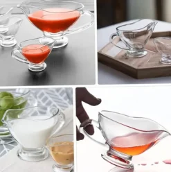 2 st Såsbehållare Sallad Gräddkanna Minisås Båt Såssås Båtkanna Stek Sås Matglas, 12,5X9X6CM, Transparent