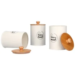 3 st tebehållare bambulock burk te kaffe förvaringsbehållare för hemkök vit