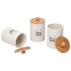 3 st tebehållare bambulock burk te kaffe förvaringsbehållare för hemkök vit