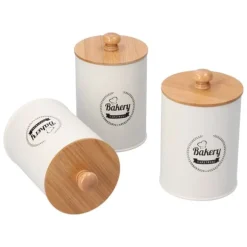 3 st tebehållare bambulock burk te kaffe förvaringsbehållare för hemkök vit
