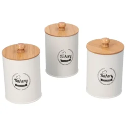 3 st tebehållare bambulock burk te kaffe förvaringsbehållare för hemkök vit