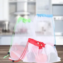 12 st återanvändbara frukt- och grönsakspåsar miljövänliga polyesternät grönsaks- och fruktleksaker förvaring