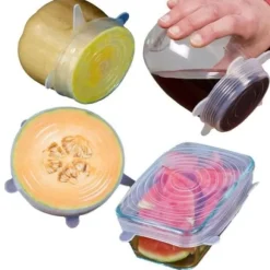 6 st Återanvändbara Lufttäta Stretchable Silikon Matskål Lock för Food-Clear