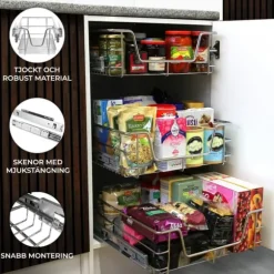 4 st Utdragbara Trådkorgar i Rostfritt Stål - 40 cm (B) med Mjuk Stängning För Skåp och Skafferier Kökslådor Förvaring 430 mm D x 297 mm B x 140 mm H | CDON