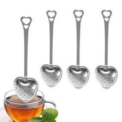 4 STK Hjärtformad Teinfuser i Rostfritt Stål Långt Handtag Filter Tefilter för Löst Te