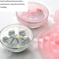 6 st/set silikon återanvändbart töjbart lock för konservering av mat och frukt, lock för skål, kökstillbehör, rosa