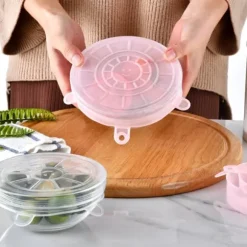 6 st/set silikon återanvändbart töjbart lock för konservering av mat och frukt, lock för skål, kökstillbehör, rosa