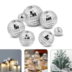 12 stycken disco-tårtdekorationer 3 cm, temafesttillbehör, små discokulor för tårtdekorationer, desserter, julfestdekorationer (silver)