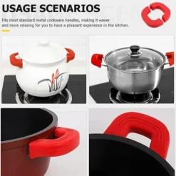 4 stycken silikongrytunderlägg, värmebeständiga grythandtagsskydd, halkfria grytskydd för wokar och soppgrytor röda