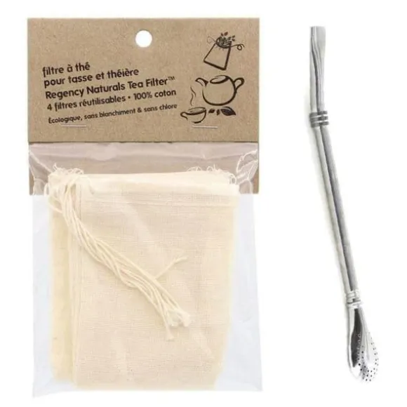 4 återanvändbara tefilter + sugrör i rostfritt stål med filter