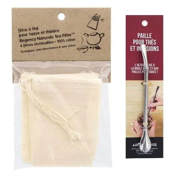 4 återanvändbara tefilter + sugrör i rostfritt stål med filter