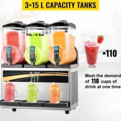 3 x 15L 800W slushmaskin, fryst dryckesmaskin med intelligent kontrollpanel, effektiv kylning, robust och hållbar