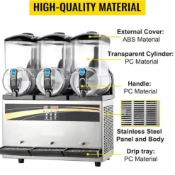 3 x 15L 800W slushmaskin, fryst dryckesmaskin med intelligent kontrollpanel, effektiv kylning, robust och hållbar