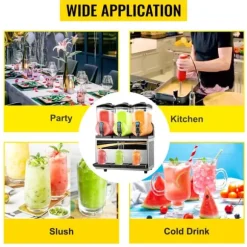 3 x 15L 800W slushmaskin, fryst dryckesmaskin med intelligent kontrollpanel, effektiv kylning, robust och hållbar