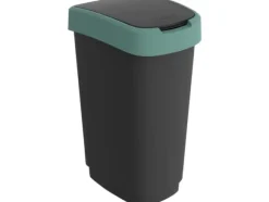 Affaldsspand, Rotho Twist, sort, plast, 50 l, sort låg med grøn kant