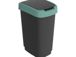 Affaldsspand, Rotho Twist, sort, plast, 50 l, sort låg med grøn kant