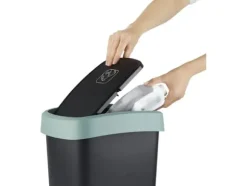 Affaldsspand, Rotho Twist, sort, plast, 50 l, sort låg med grøn kant