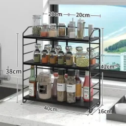 AIRUJIA Kryddställ med 3 Nivåer på Ben, Avtagbart Stöd för Flaskor och Burkar samt Justerbart Avskiljande Stöd.