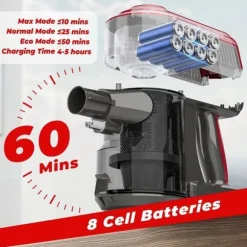 Akitas V10A Sladdlös Stövsugare 450W med BLDC-motor, Sugkraft 45kPa, 60min Autonomi, Grön LED Borste, Lätt, Anti-Trassel