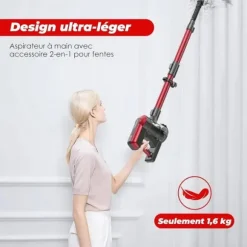 Akitas V10A Sladdlös Stövsugare 450W med BLDC-motor, Sugkraft 45kPa, 60min Autonomi, Grön LED Borste, Lätt, Anti-Trassel