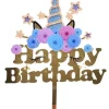 Akryl tårtdekoration Grattis på födelsedagen ENHÖRNING