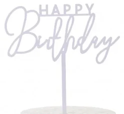 Akryltårtdekoration i vit, Grattis på födelsedagen