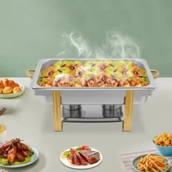 Allt-i-ett Chafing Dish För Buffé - Matvarmare - Rostfritt Stål - Med Lock - Justerbar Värmekontroll - Svart