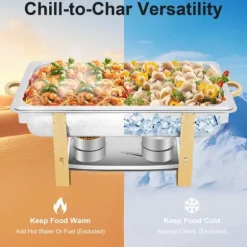 Allt-i-ett Chafing Dish För Buffé - Matvarmare - Rostfritt Stål - Med Lock - Justerbar Värmekontroll - Svart