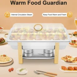 Allt-i-ett Chafing Dish För Buffé - Matvarmare - Rostfritt Stål - Med Lock - Justerbar Värmekontroll - Svart