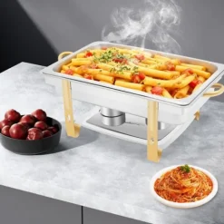 Allt-i-ett Chafing Dish För Buffé - Matvarmare - Rostfritt Stål - Med Lock - Justerbar Värmekontroll - Svart