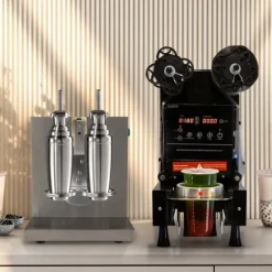 Automatisk Boba Koppförslutningsmaskin 500W & Bubble Tea Shaker GRATIS Filmbox 500-650 Koppar per Timme Plast Papper 90/95 mm Diameter Rostfritt stål | CDON