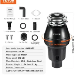 Avfallskvarn, 18.5x18.5x37 cm, rostfritt stål