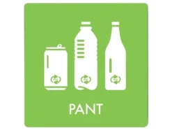 Avfallspiktogramskylt PANT 12x12 cm, aluminium, grön/vit