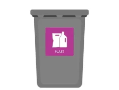 Avfallspiktogramskylt PLAST 12x12 cm, aluminium, lila/vit