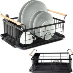 Avlopp Stor Stående Disktork Tallrikar Bestick Svart Metall XXL