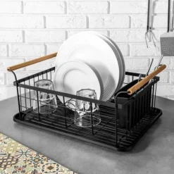 Avlopp Stor Stående Disktork Tallrikar Bestick Svart Metall XXL