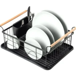 Avlopp Stor Stående Disktork Tallrikar Bestick Svart Metall XXL