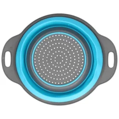Avloppskorg Silikon Rund Hopfällbar Fruktavlopp Grönsakstvättkorg med Handtag för Hemkök Blå Stor