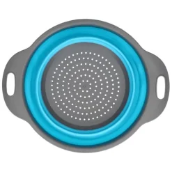 Avloppskorg Silikon Rund Hopfällbar Fruktavlopp Grönsakstvättkorg med Handtag för Hemkök Blå Stor