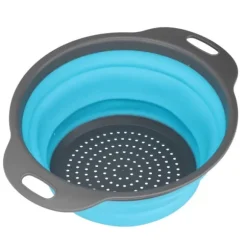 Avloppskorg Silikon Rund Hopfällbar Fruktavlopp Grönsakstvättkorg med Handtag för Hemkök Blå Stor