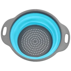 Avloppskorg Silikon Rund Hopfällbar Fruktavlopp Grönsakstvättkorg med Handtag för Hemkök Blå Stor