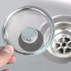 Avloppssil diskbänkssil med plugg med handtag rostfritt stål Silver 1-pack