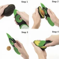 Avokadoskärare, 3 i 1 gröna stänkgropar Skivor Päron Vassa frukt Avokado Mango Papaya Pitter Skalare