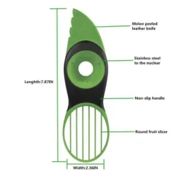 Avokadoskärare, 3 i 1 gröna stänkgropar Skivor Päron Vassa frukt Avokado Mango Papaya Pitter Skalare