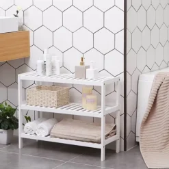 Bambu - skonställ - med 3 nivåer - vit - 70 x 55 x 26 cm