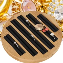 Bambu runda ringar hållare bricka visar tallrik smyckesorganisatör display för butik